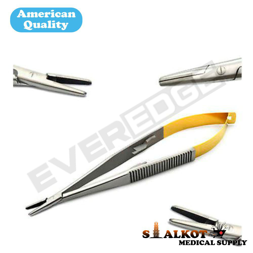 Dental Castroviejo Needle Holder Straight Tip TC gold
